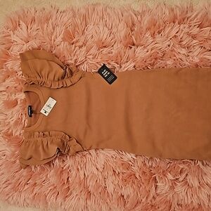 NEW Express Fitted Ribbed Midi Dress. Size XXS.. Dark Pink/Nude